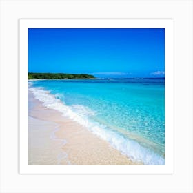 Crystal Clear Turquoise Waters Gently Lap Upon A Sun Drenched Undisturbed Sandy Beach With A Prist Art Print