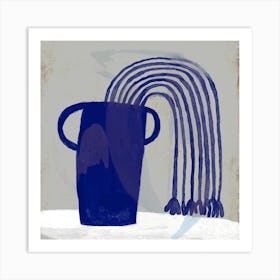 Blue Flowers Vase Still Life On Neutral Square Art Print