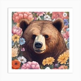 Beautiful bear with roses Art Print