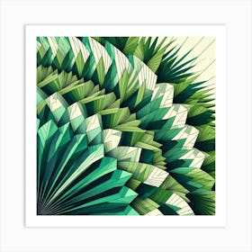 Geometric Art Green fan of palm leaves 2 Art Print