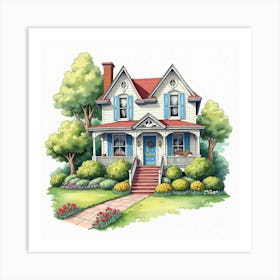 Charming Bed And Breakfast In Watercolor, With Inviting Rooms And Gardens Art Print