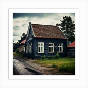 House Baltic City Countryside Window Colours View Brick Black Street Latvia Background L (1) Art Print