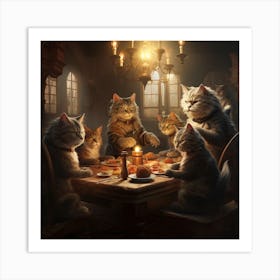 Cats At The Dinner Table 1 Art Print