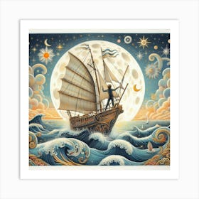 Ship On The Moon Art Print