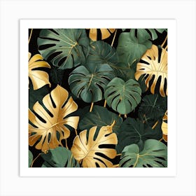 Golden and green leaves of Monstera 1 Art Print