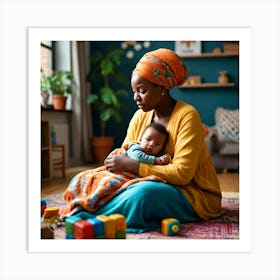 Mother And Baby In The Living Room Art Print