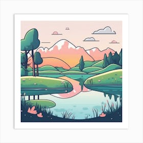 Landscape With Mountains And Lake Art Print