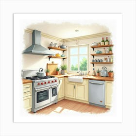 Beautiful Watercolor Kitchen, Fresh, Bright, And Cozy 1 Art Print