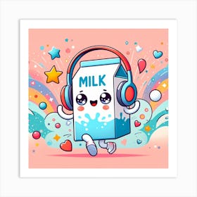 Cartoon Milk Carton With Headphones Art Print