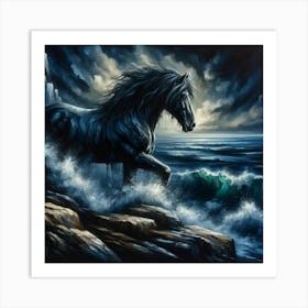 Black Horse In The Sea 1 Art Print