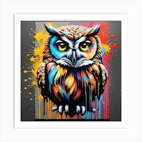 Owl With Splatters Art Print