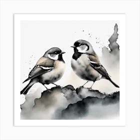 Firefly A Modern Illustration Of 2 Beautiful Sparrows Together In Neutral Colors Of Taupe, Gray, Tan (30) Art Print