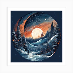 Winter Night In The Forest for Christmas Art Print