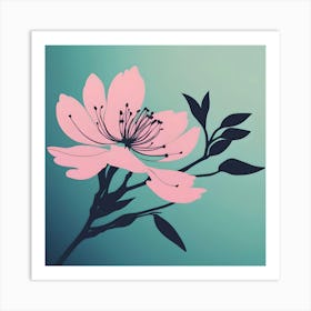 Pink Flower On Turquoise Background Art Print