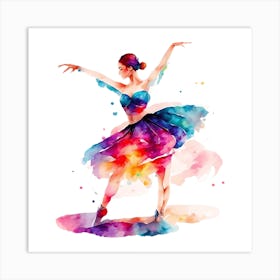 Vibrant Ballerina In All Blue Outfit Dancing With Splashes Of Color Art Print