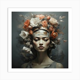 Woman With Flowers On Her Head 1 Art Print