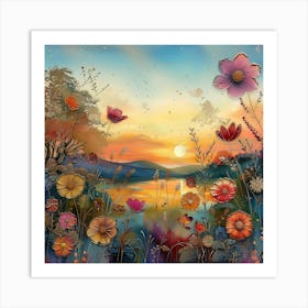 Sunset Flowers 3 Art Print