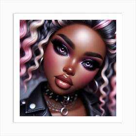 Black Doll With Pink Hair Art Print