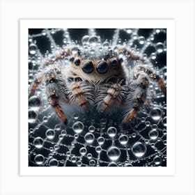 Cute Spider in Web covered with rain drops 3 Art Print