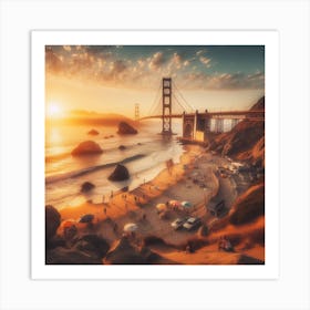 Golden Gate Bridge At Sunset Art Print