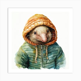 Watercolour Cartoon Armadillo In A Hoodie 3 Art Print