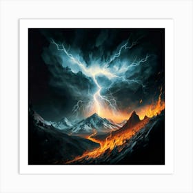 Impressive Lightning Strikes In A Strong Storm 2 Art Print