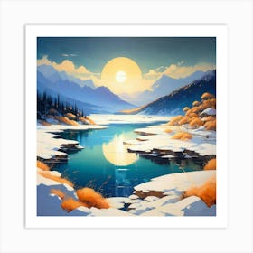 Mountain lac oil painting abstract painting art 8 Art Print