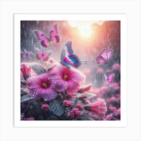 Pink Flowers In The Rain 4 Art Print