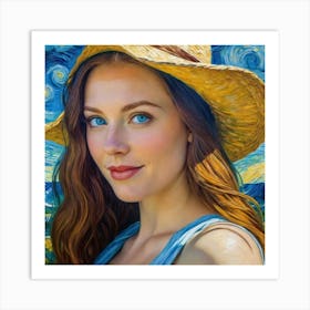 Portrait Of A Woman In A Straw Hat hjj Art Print