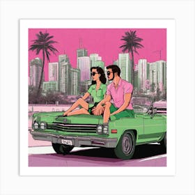 Man And Woman In Car Art Print