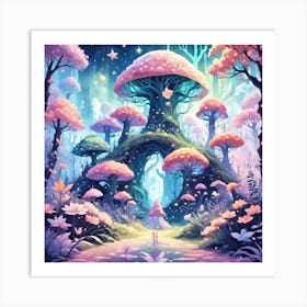 A Fantasy Forest With Twinkling Stars In Pastel Tone Square Composition 302 Art Print