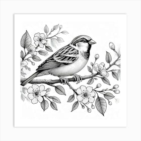 Line Art sparrow 3 Art Print