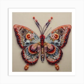 Butterfly embroidered with beads 5 Art Print