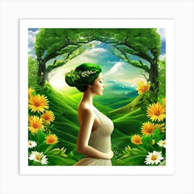 Woman With Green Hair 1 Art Print