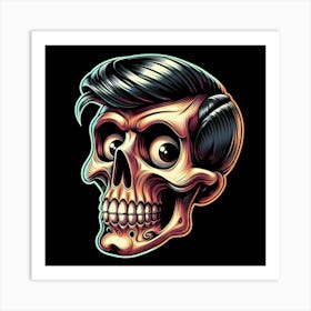 Skull With Black Hair 1 Art Print