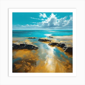 The Turquoise Sea and Golden Sands of Rocky Beach 3 Art Print