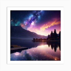 Night Sky Over Lake 2 Art Print