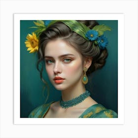 Flowers In Her Hair 01 Art Print