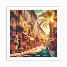 Street Scene With Palm Trees Art Print