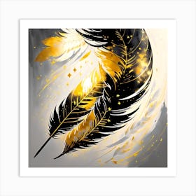 Feather Painting, Gold Feather Painting, Feather Painting, Feather Painting, Feather Painting Art Print