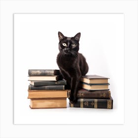 Black Cat On Books Art Print