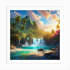 Waterfall In The Jungle 27 Art Print