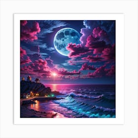 sky with sea in night Art Print