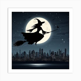 Witch Flying On A Broom Art Print