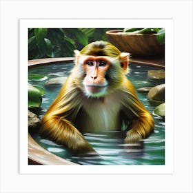 Monkey In The Hot Tub Art Print