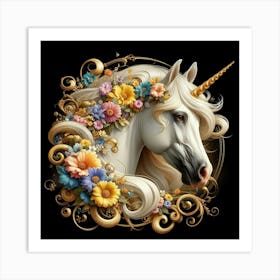 Unicorn With Flowers 2 Art Print