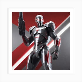 A Futuristic Warrior Stands Tall, His Gleaming Suit And Shining Silver Visor Commanding Attention Art Print