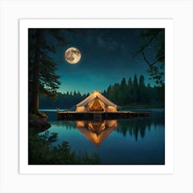 Tent On The Lake At Night Art Print