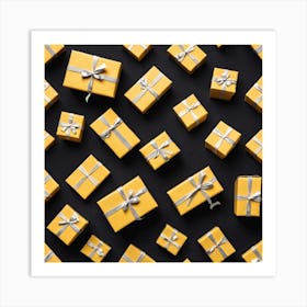 Gift Boxes On Black Background Art Print