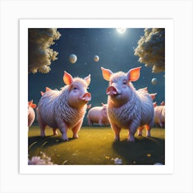 Pigs In The Moonlight Art Print